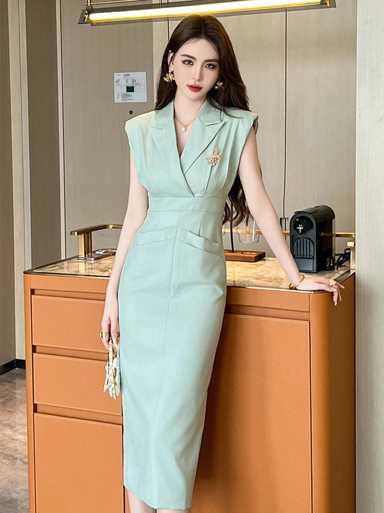 Sleeveless Mint Green Blazer Midi Dress on Luulla
