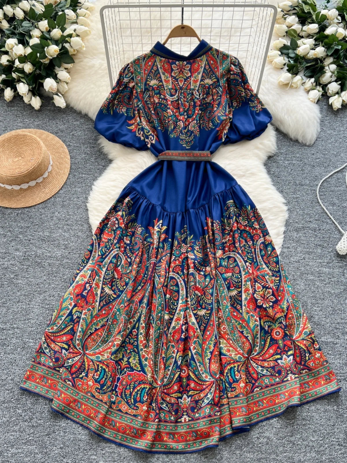 retro paisley dress Vintage Metallic Cutout Dress, Circa 1960s  portmanteau new york perfect for beach vacation Vintage Paisley Long Dress With