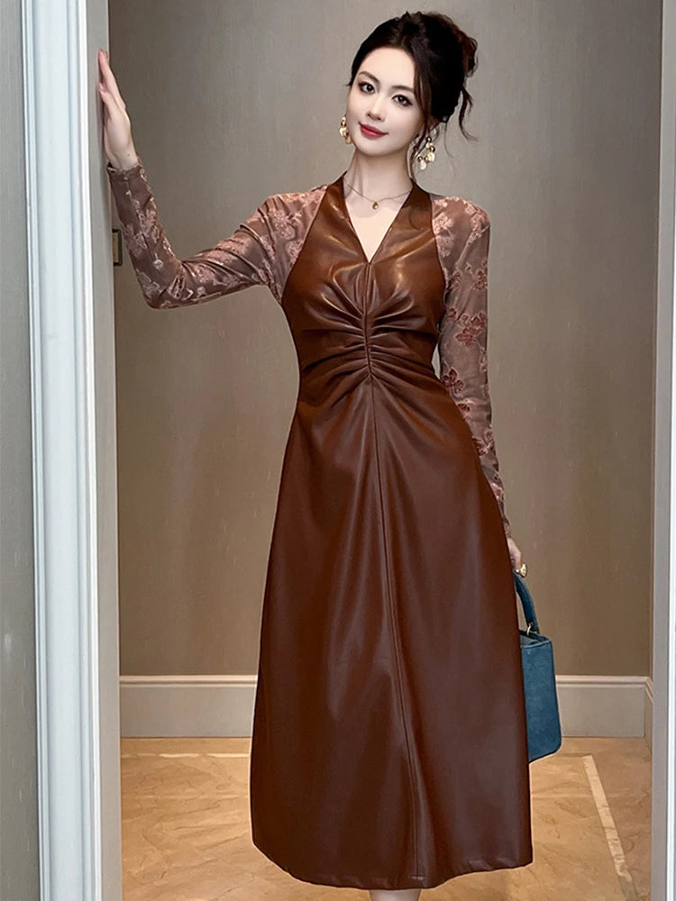 green emerald velvet dress Windsor Jessica Faux Leather Strapless Lace-Up Formal Dress in Black main image 1