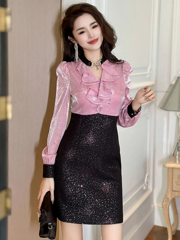 pink and black sparkly dress Glitter Pink Off the Shoulder A-Line Tulle Short Homecoming Dress Pink / 10 / Sequin main image 1