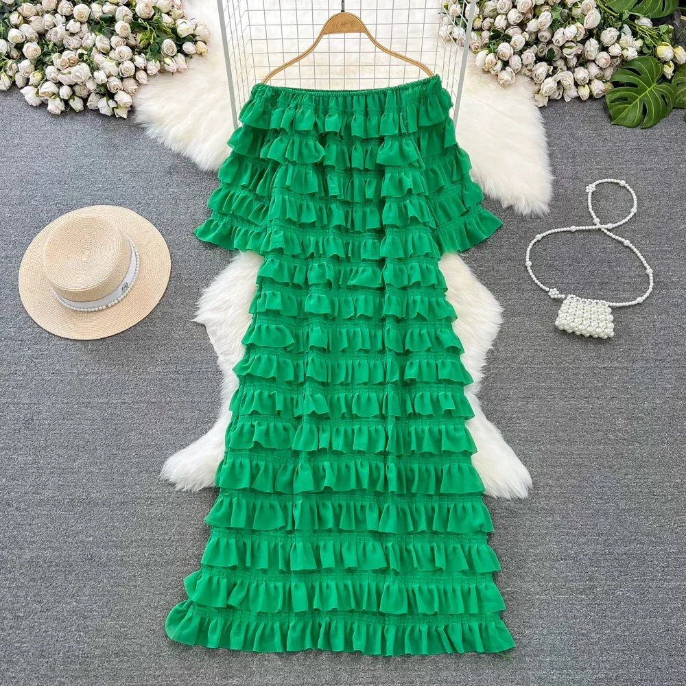 green frill maxi dress Soleil Cutout Ruffle Maxi Dress in Green