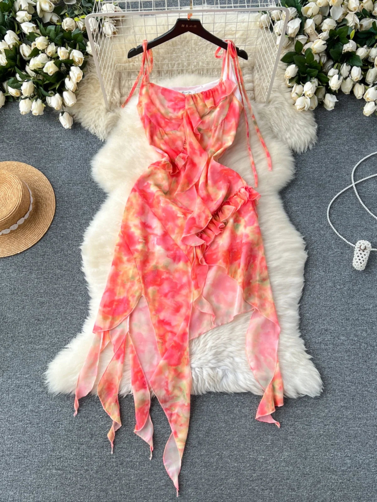 pink floral asymmetrical dress Emberly