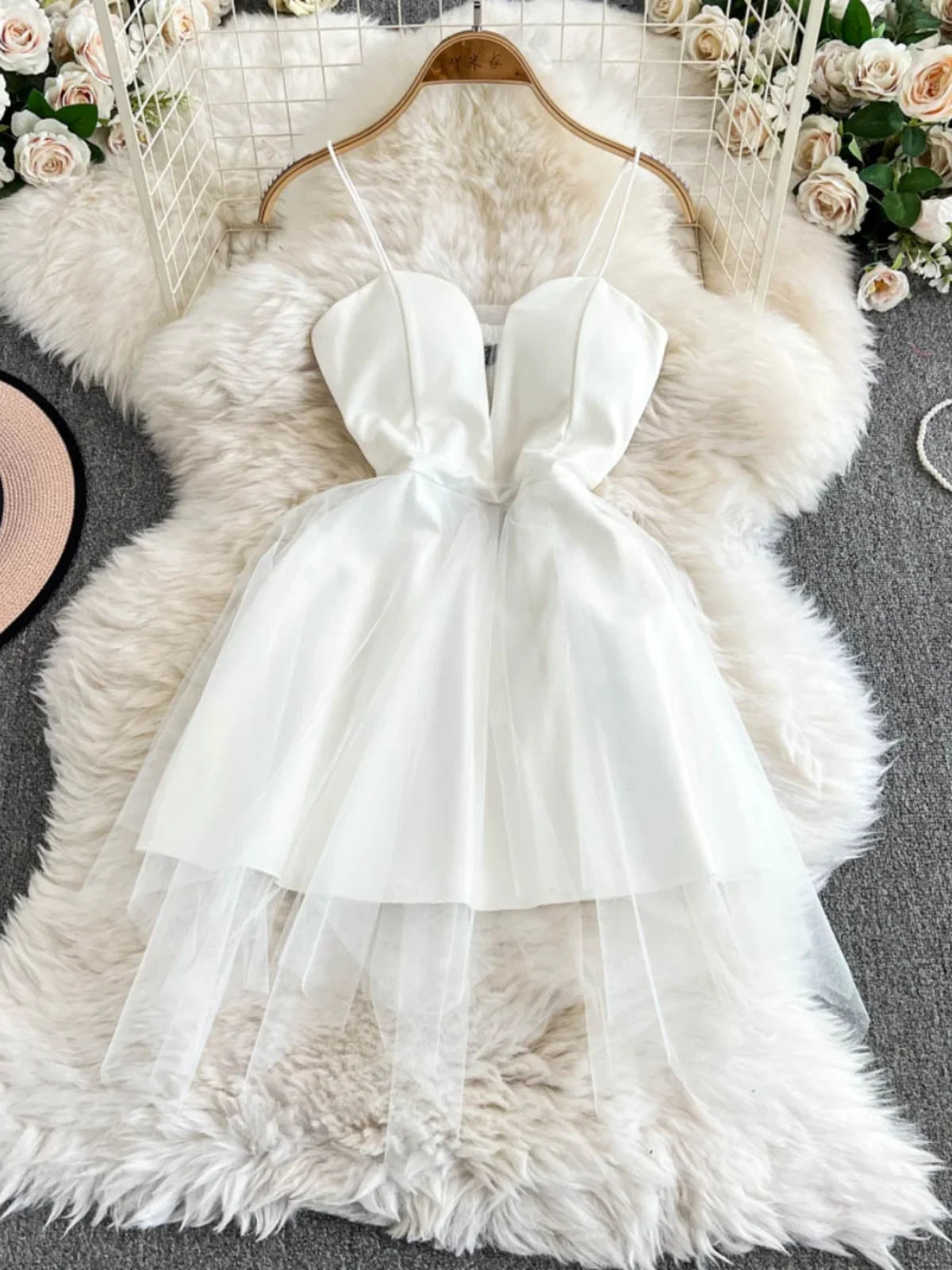 knee length dresses for ladies Berylove Women Blue Tiered Cute Homecoming Dress with Ruffles A Line Spaghetti Straps Tulle Mini Party Dress, Blue / Custom main image 0