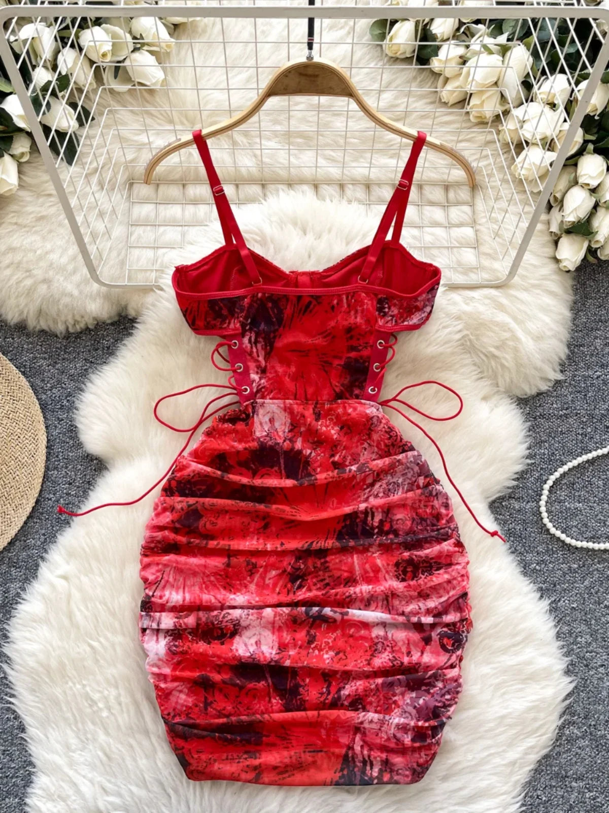 slim fit dress slacks Nova Velvet Dress in Red main image 1