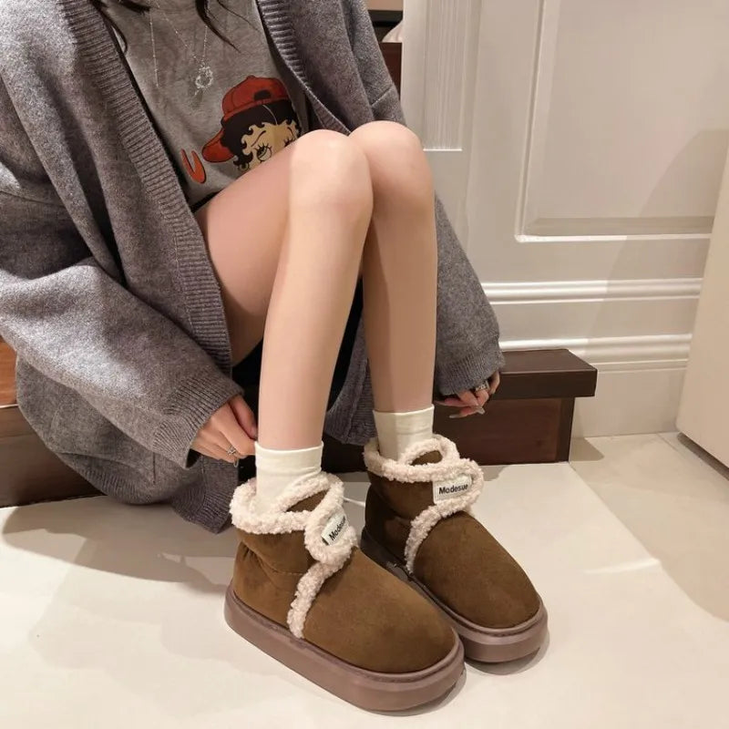Cozy Brown Shearling-lined Slip-on Winter Boots