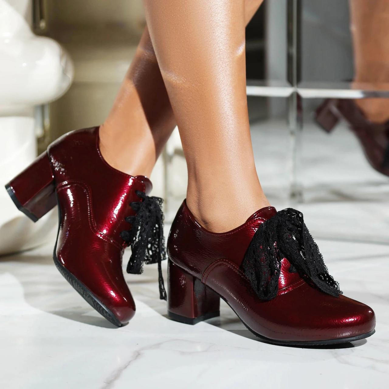 Stylish Red Patent Leather Lace-up Heels