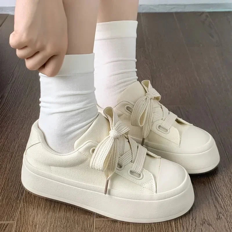 Stylish Cream Platform Sneakers With Thick Soles on Luulla display picture 1