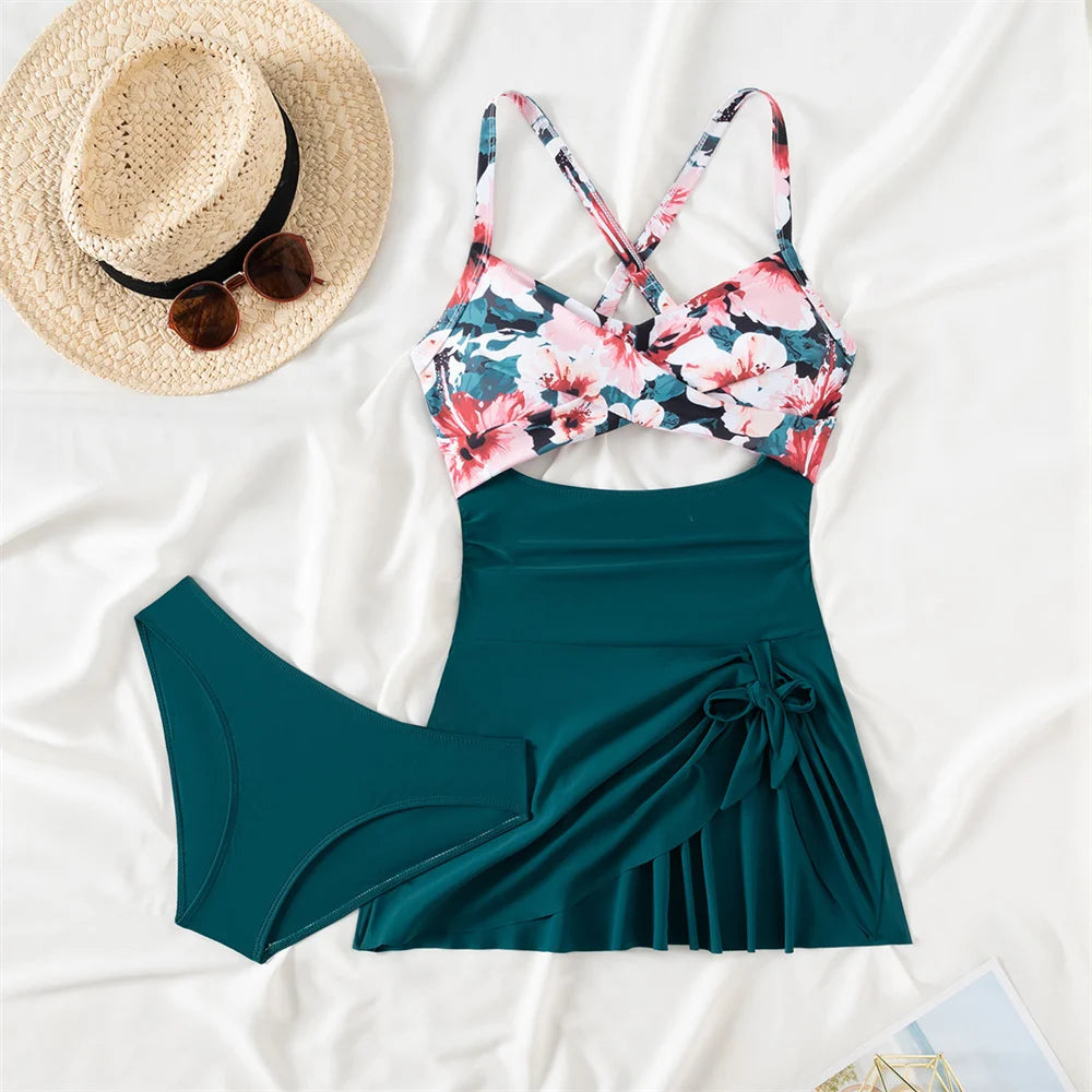 Floral Swim Dress With High-waist Tummy Control