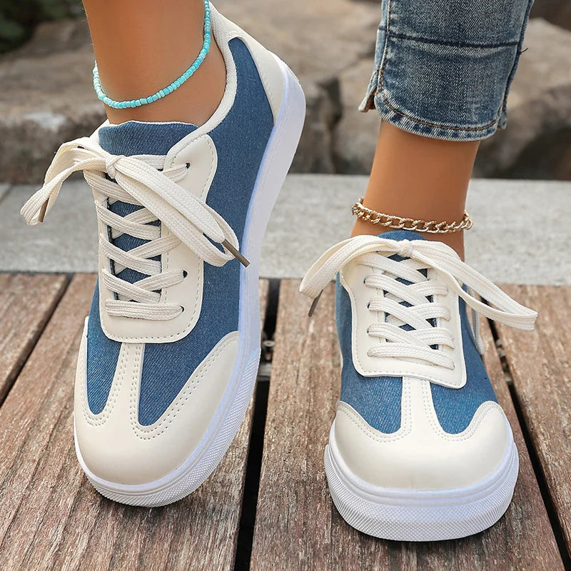 Blue and White Athletic Shoes with Canvas Uppers Amazon.com | BENPAO Women main image 3