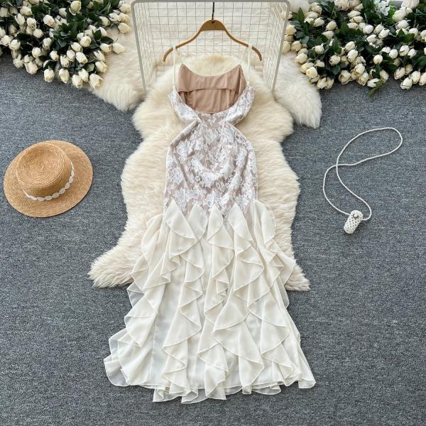 lace panel layered ruffle halter dress Front Lace-Up Ruffle Halter Mini Dress – VintageMist main image 0
